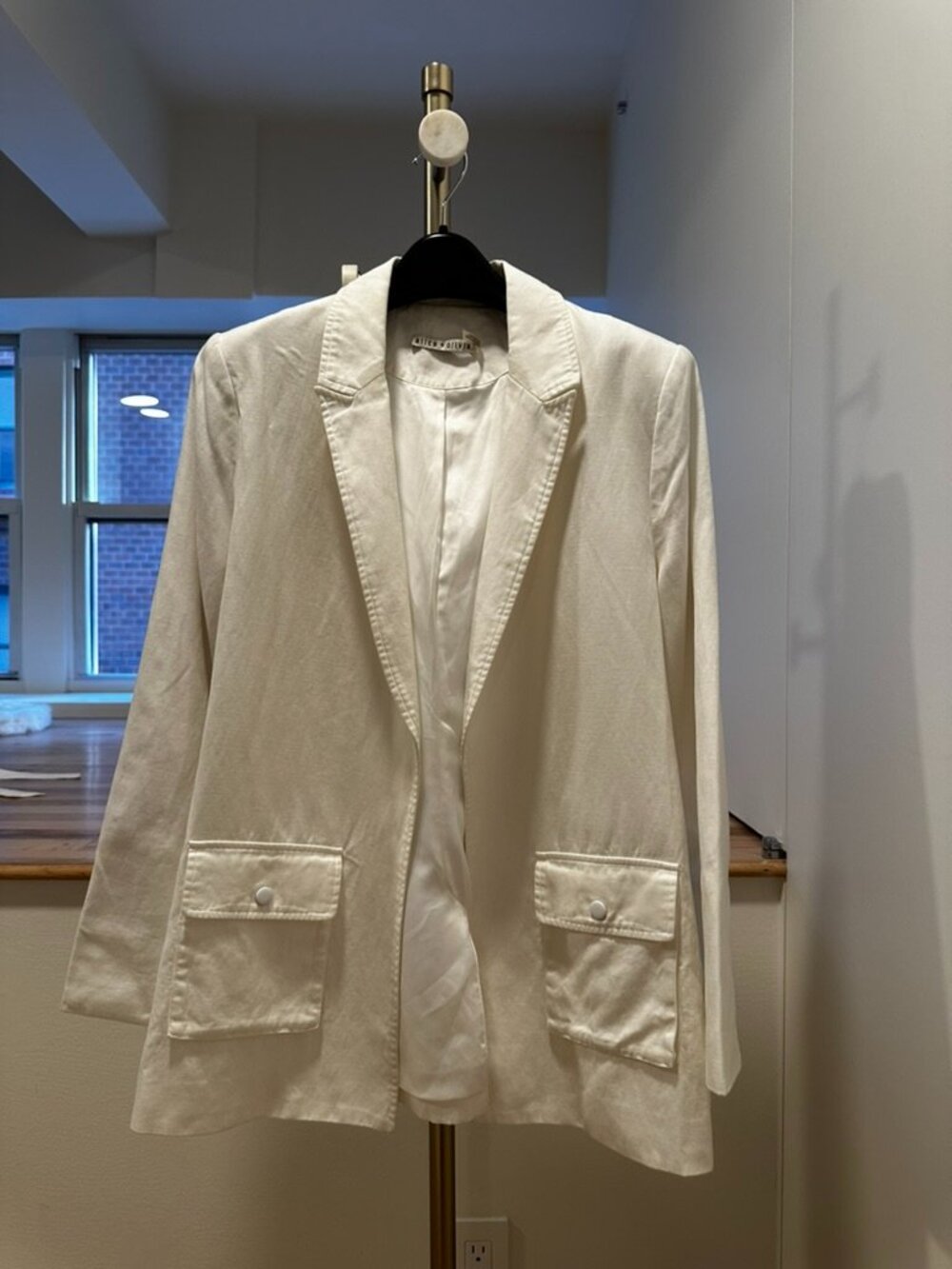 Alice + Olivia White Linen Military Jacket with Tie